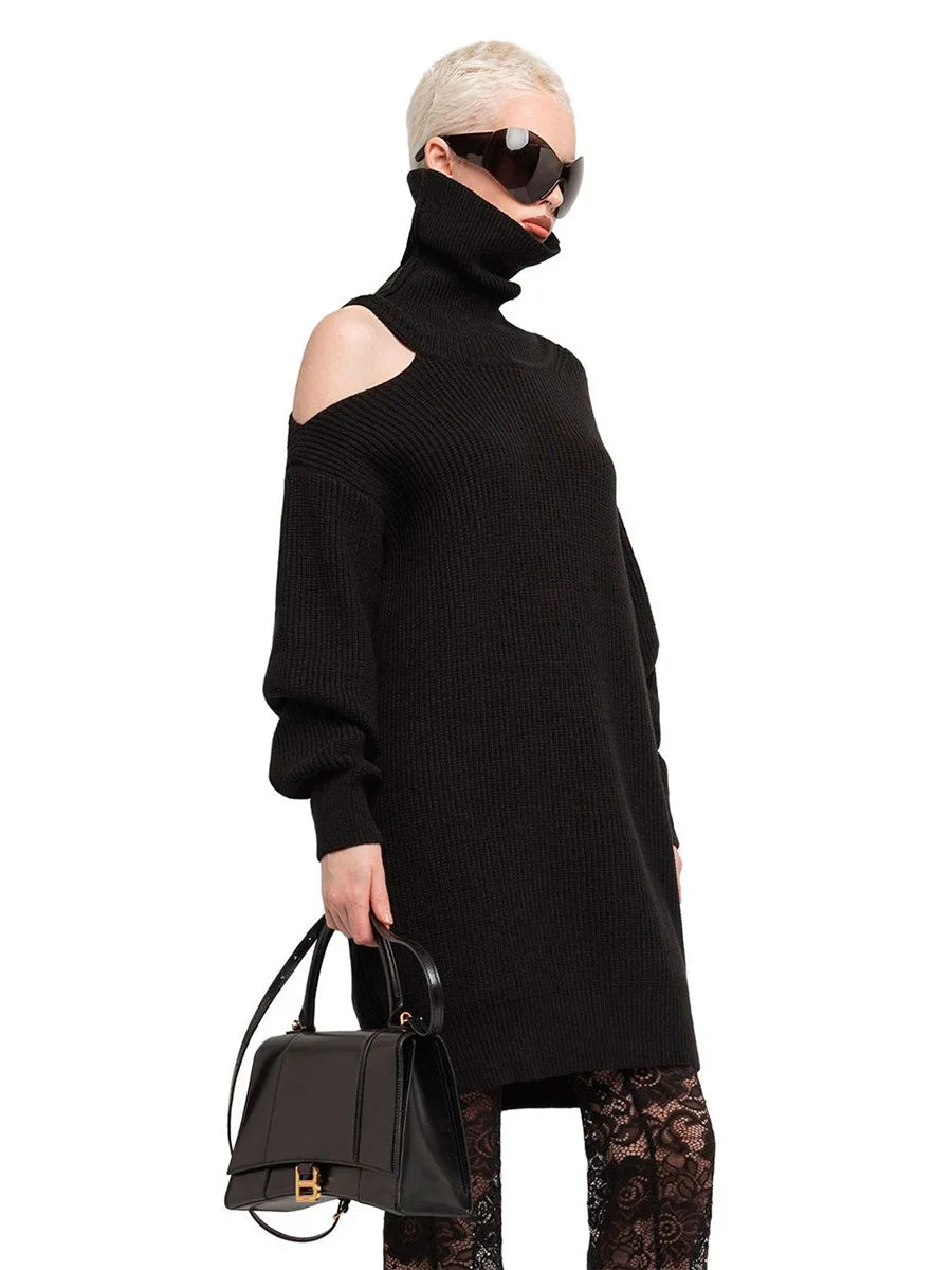 Bornladies Dames coltrui met uitgesneden schouders, lange mouwen en geribbelde breisels