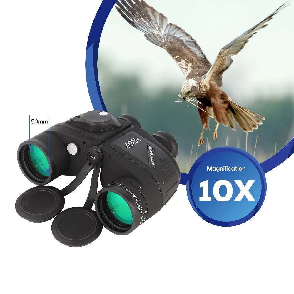 Binoculars 10x50 Marine Military Telescope Adults Waterproof With Rangefinder