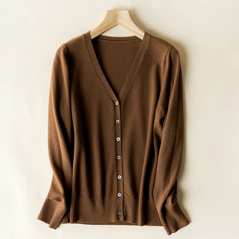 Enkelrijs V-hals Trui Cardigans Dames Basic Effen Kleur Lange Mouw