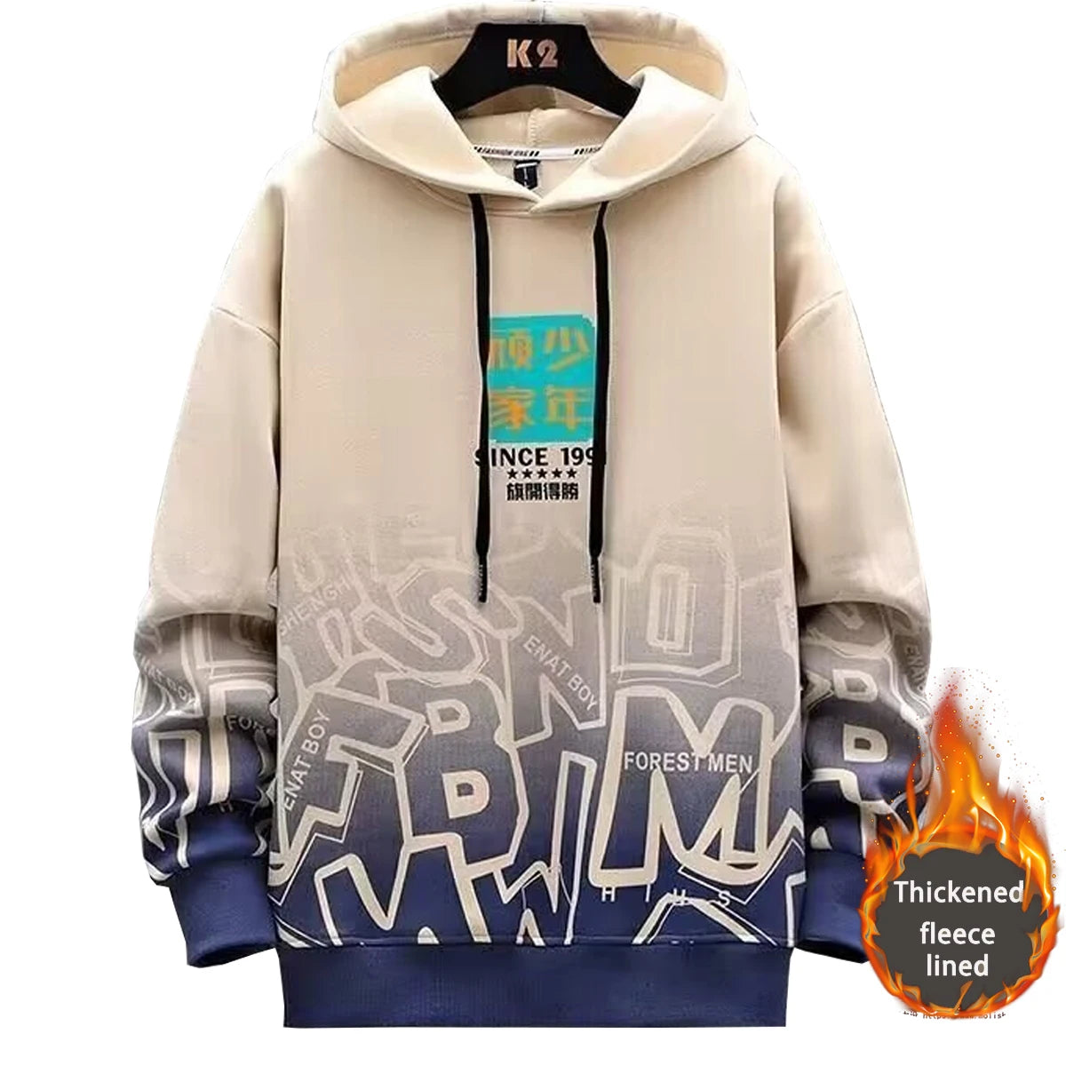 Men s Hooded Sweatshirt With Printed Pattern Thickened Fleece Hoodie Youth Autumn Winter Couple
