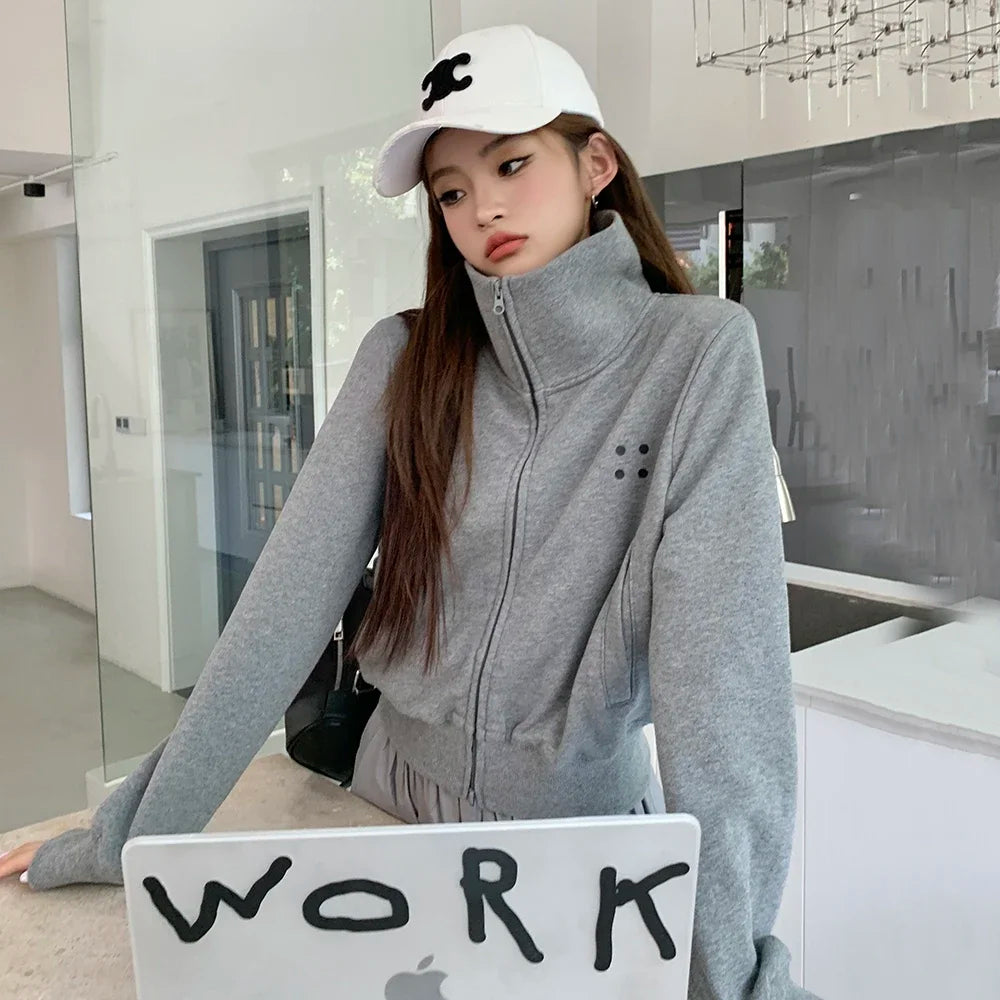 Coltruien voor dames, effen ritsontwerp, chique Koreaanse stijl, eenvoudig