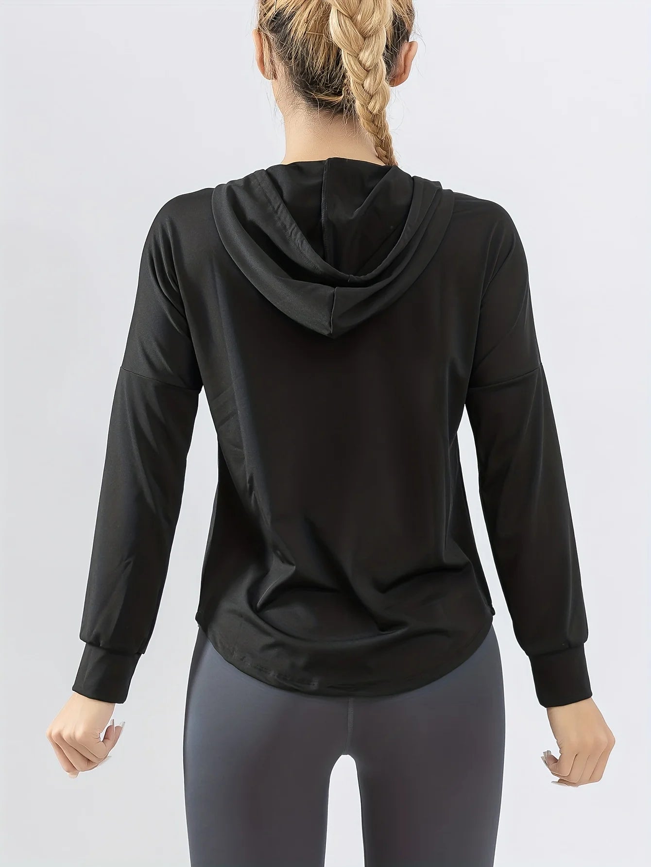 Sportjas met capuchon voor dames, los hardloopjack, grote maat, fitnesskleding, sneldrogend