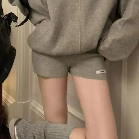 Retro Girl Grijs Gebreide Rits Hoodie Y2k Amerikaans Pak Dames Hoge Taille