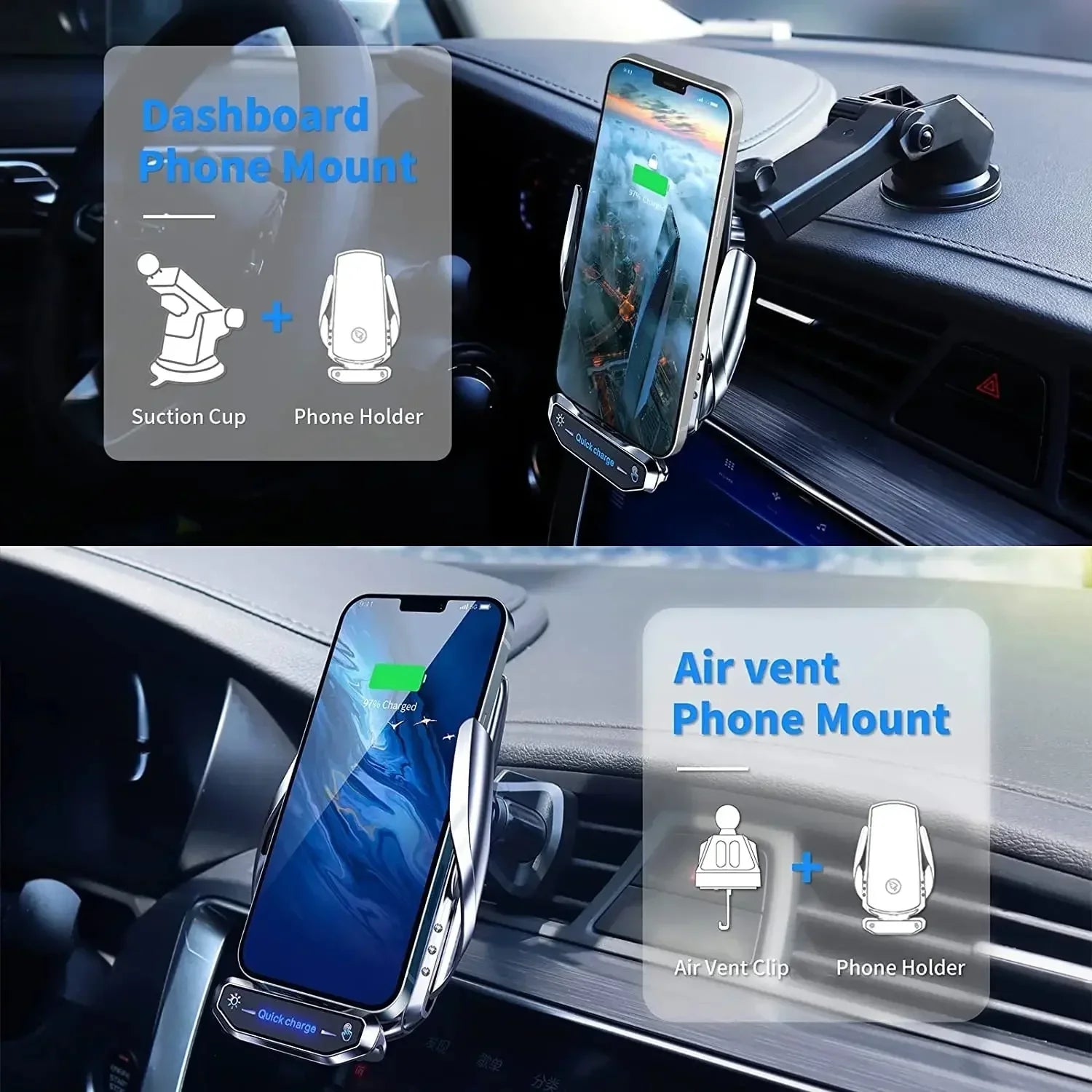 Draadloze oplader auto telefoonhouder standaard 15W snellaadstation voor iPhone