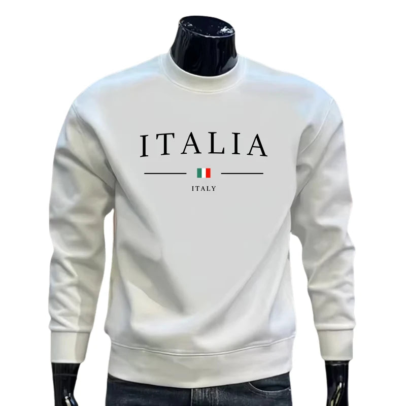 Italy Fashion Printed Pullover for Men Spring Autumn Warm Soft Long Sleeved T