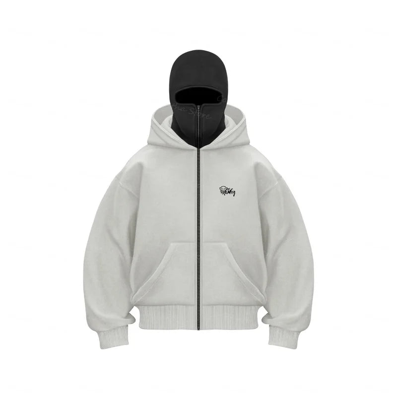 Men s Balaclava Zip Hoodie Winter Warm Casual Sweatshirt with Hooded Face Mask