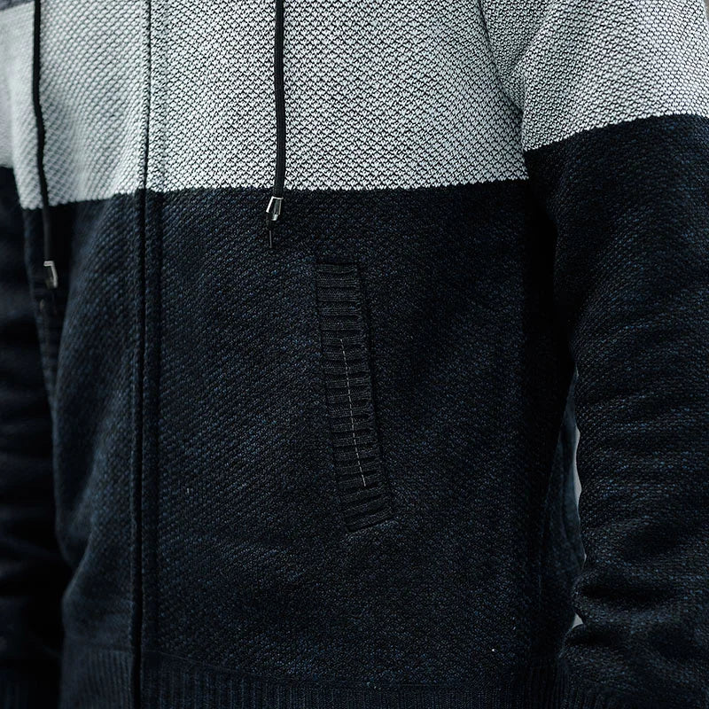 Men s Casual High Neck Long Sleeve Knitted Hoodie Coat Velvet Warmth Autumn Winter Fashion Multi