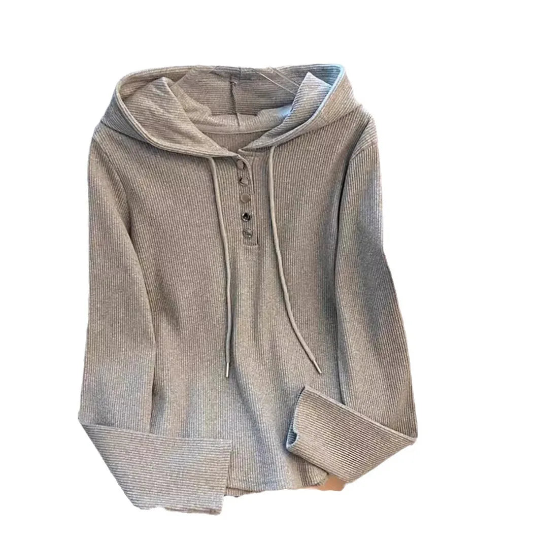 Uniek geknoopt T-shirt met capuchon voor dames, lente/herfst, onregelmatige korte mouwen, lange mouwen, basislaag
