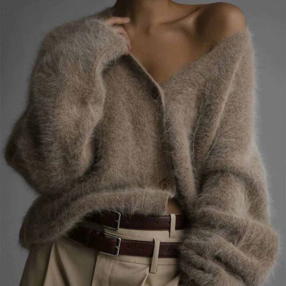 Женский вязаный кардиган Talenza из толстой кашемировой шерсти, шикарный однобортный с V-образным вырезом