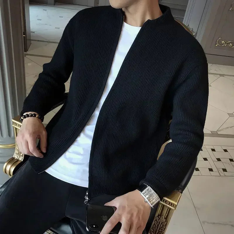 Man Clothes Coat Zipper Plain Knitted Sweaters for Men Jacket Zip up Cardigan