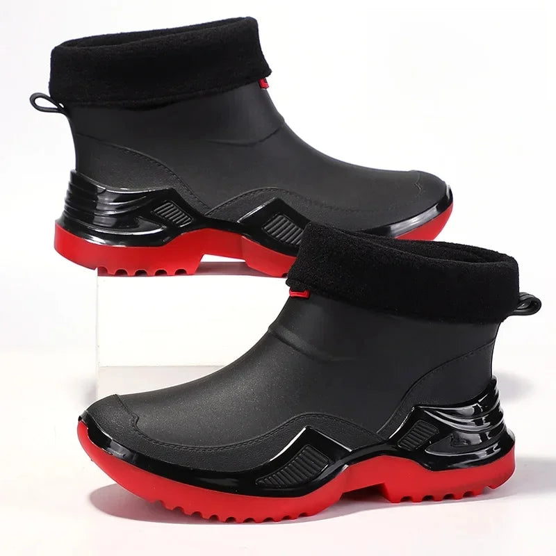 Korean Style Short Sporty Rain Boots Thickened Wide Comfortable Men s Slip On Water Shoes Anti