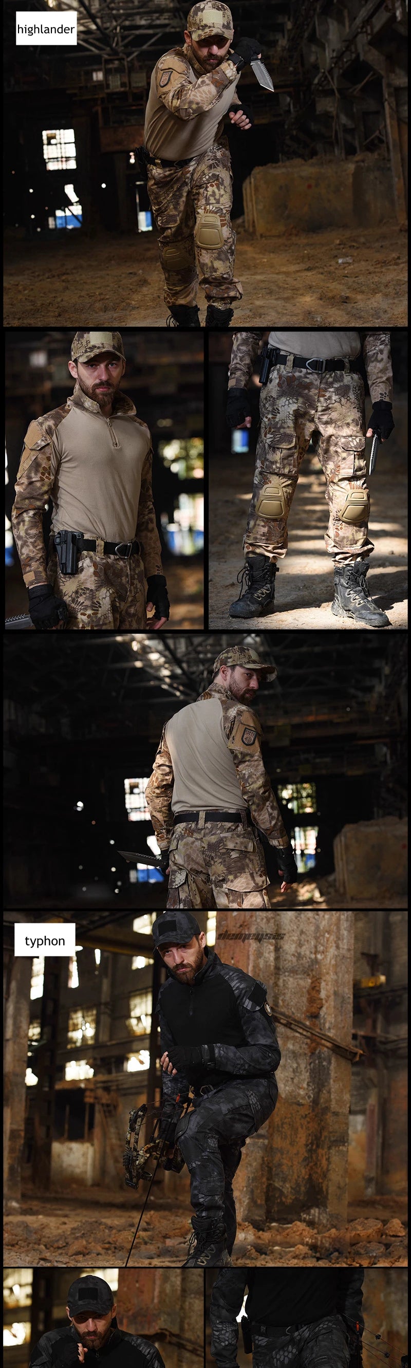 Tactical Camouflage Uniform Clothes Mens Outdoor Paintball Hunting Combat Shirt + Pants with Knee