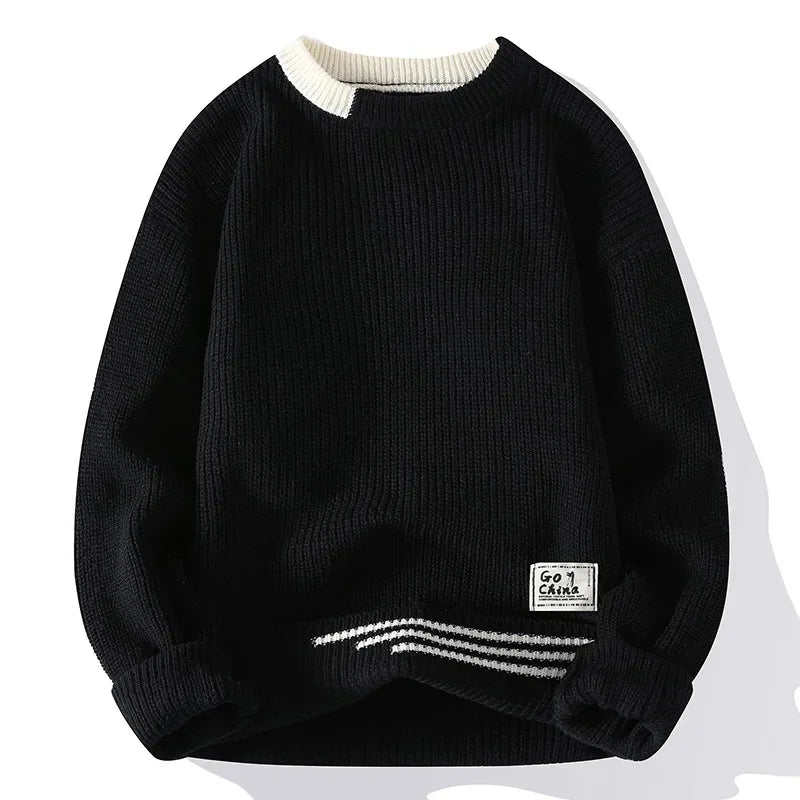 Casual round Neck Knitted Sweater Men s Base Layer Trendy Autumn Winter Style