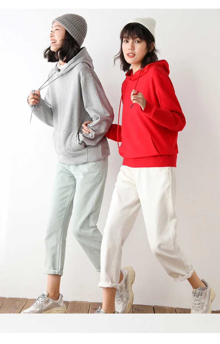 Dames Hoodies 100% Katoen Lente Herfst Losse Lange Mouwen Truien Effen