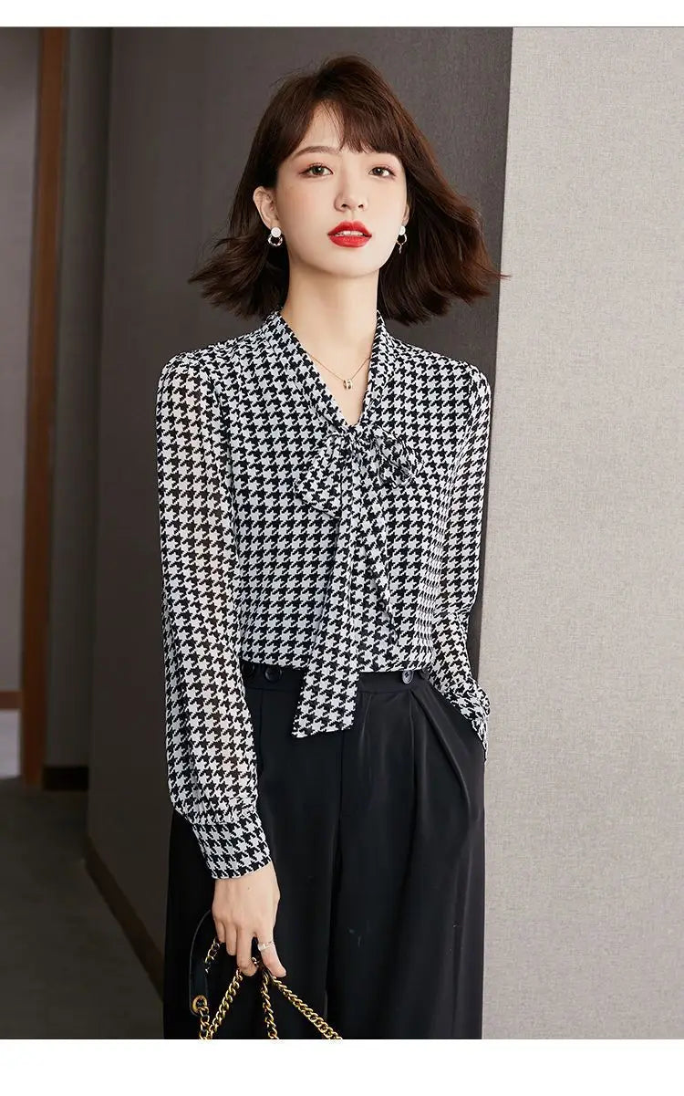 Lente Herfst Sjaalkraag Mode Lange Mouw Blouse Dames High Street Casual