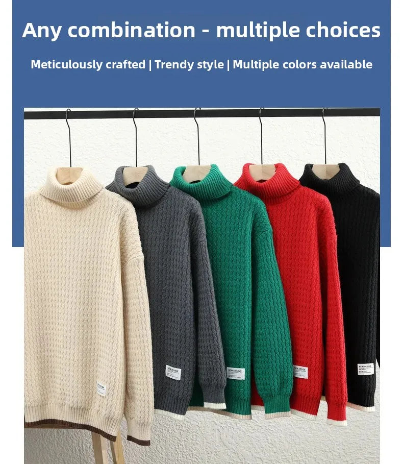 Thickened Loose Men s Knitted Sweater Autumn Winter High Collar Cable Knit Casual Outerwear Base