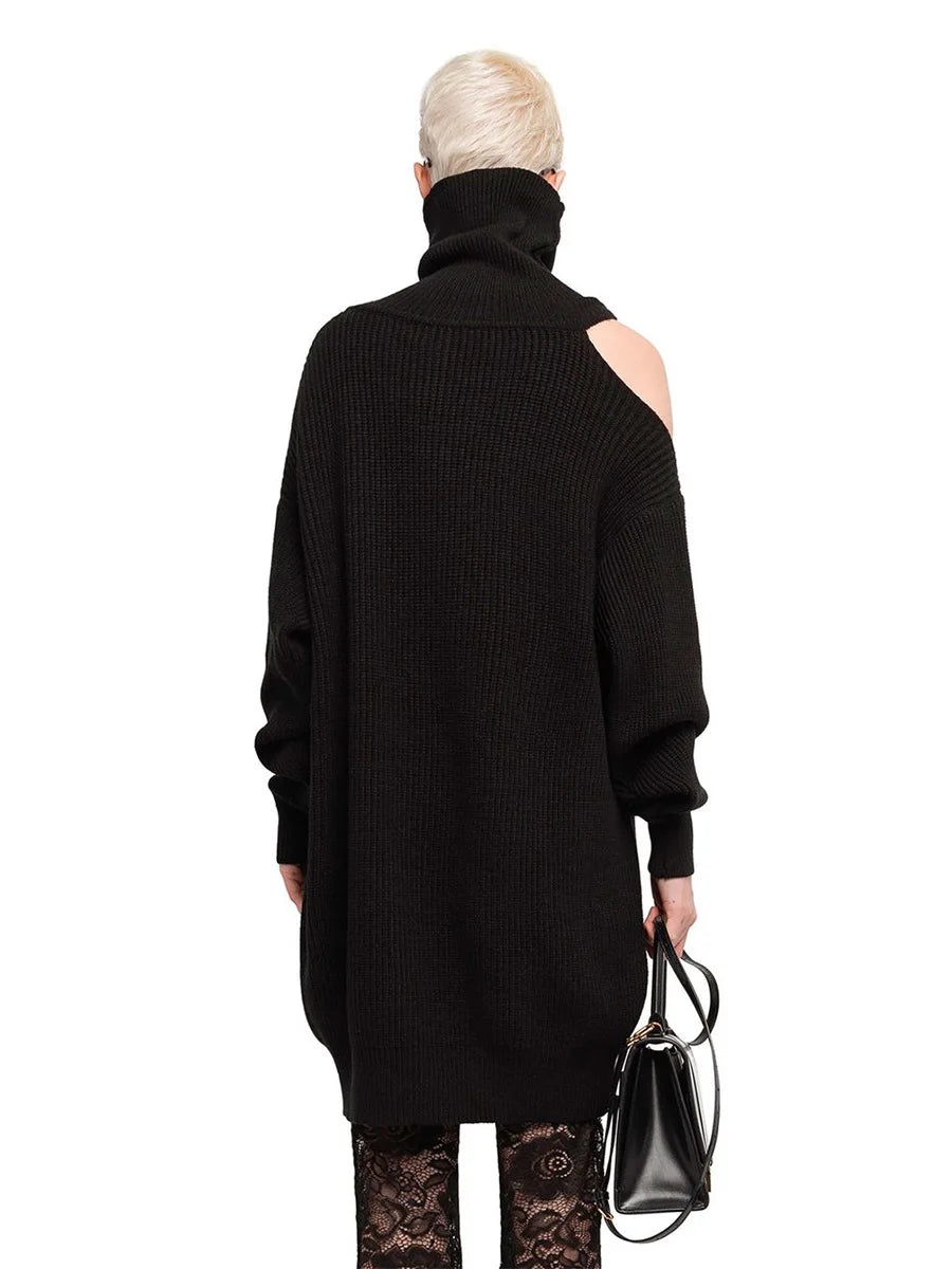 Bornladies Dames coltrui met uitgesneden schouders, lange mouwen en geribbelde breisels