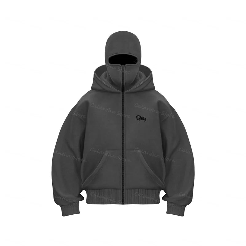 Men s Balaclava Zip Hoodie Winter Warm Casual Sweatshirt with Hooded Face Mask