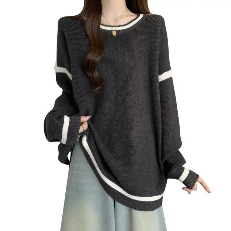 Plus Size Women s Round Neck Loose Slim Sweatshirt Versatile Knitted Top