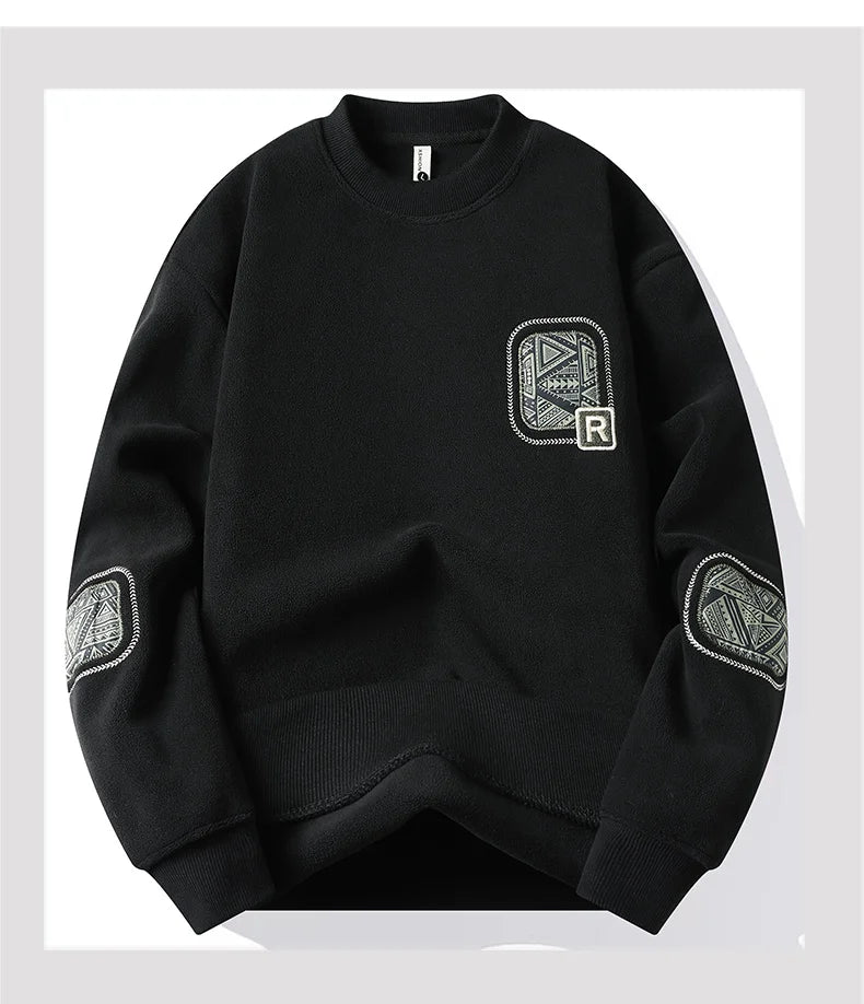 Men s Fashion Thick Hoodie Embroidery Pullover Fleece Lined Men s Winter Clothes