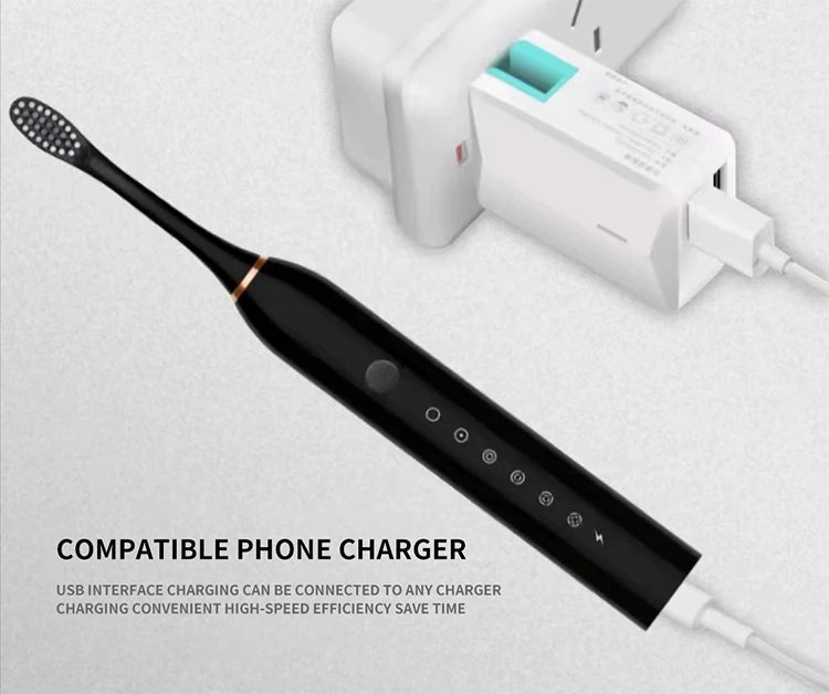 Elektrische ultrasone tandenborstel, zes snelheden, thuis, zacht haar, USB-oplaadfunctie