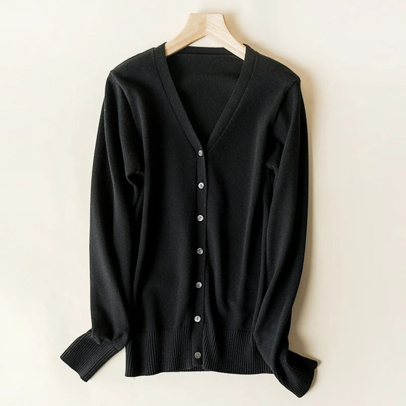 Enkelrijs V-hals Trui Cardigans Dames Basic Effen Kleur Lange Mouw