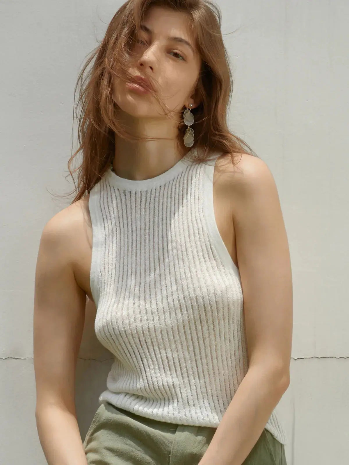 Bornladies Fashion Witte Wol Doorschijnende Dames Tanks Tops Outfit Mouwloos