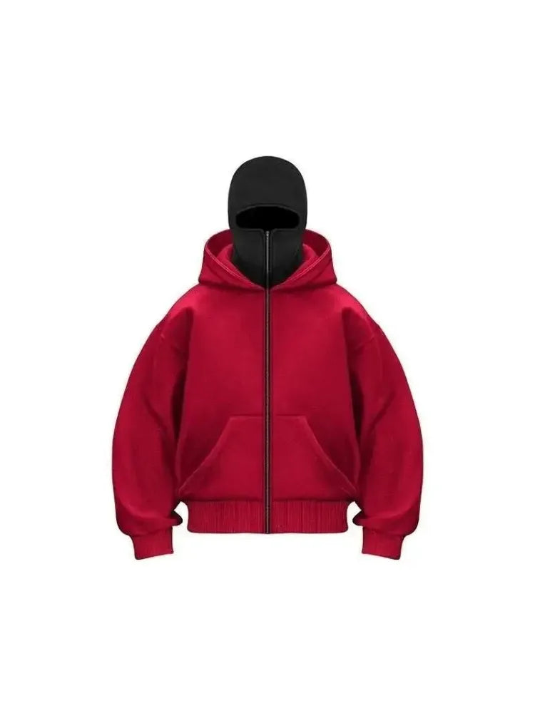 Men s Double Hat Mask Zipper Design Winter Windproof Hoodie Sports Jacket