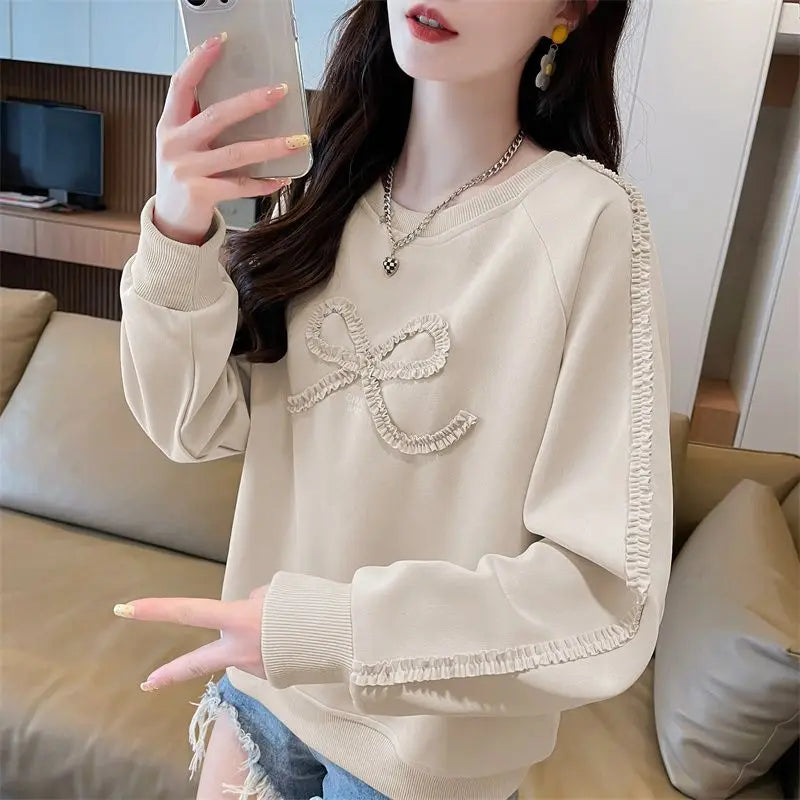 Dames Sweatshirt Los Groot Maat Ontwerp Eenvoudig Leeftijdsverminderend Afslankend Vleesbedekkende Trui Lang