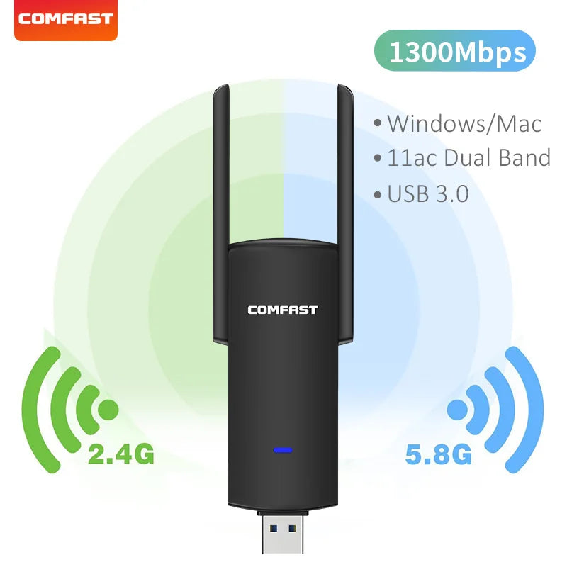 Comfast 1300Mbps USB Wifi-adapter Dual Band 2.4g 5.8g Ethernet Wi-Fi Dongle