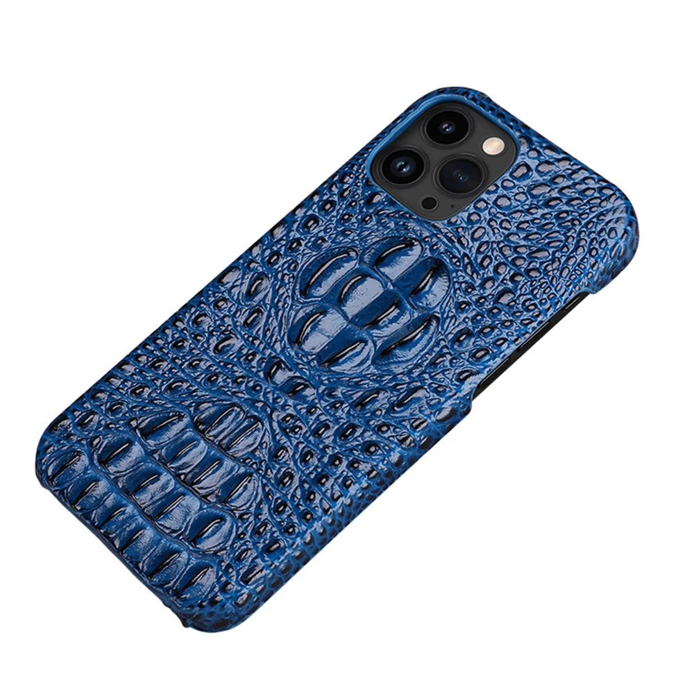 Leren telefoonhoesje voor iPhone 15 Pro Max hoesje met 3D krokodillenpatroon