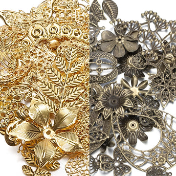 50g Pendants Filigree Flower Wraps Connector Metal Mixed Charm Bead End Cap