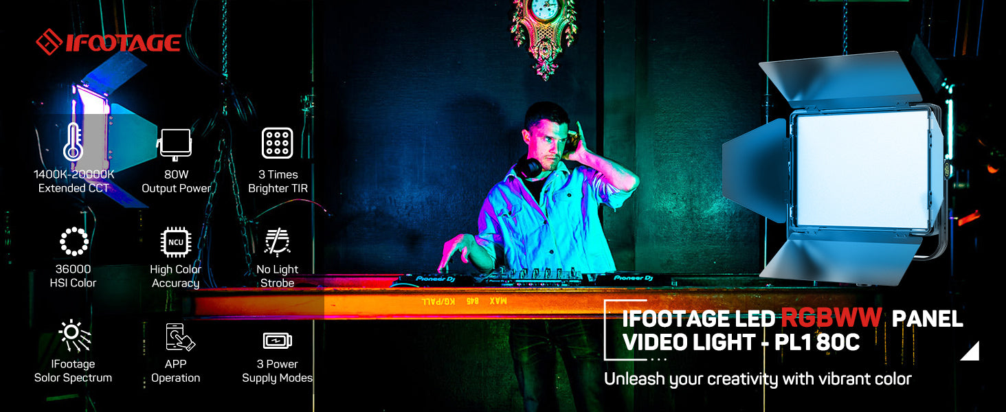 Ifootage Rgbw LED Video Light, LED Panel Light with U Bracket, 7200 Lux 1m 2700k 6500k CRI 96 Tlci