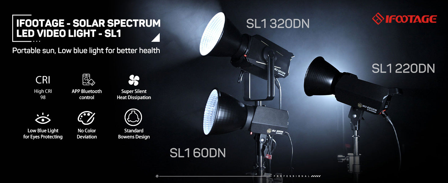 Ifootage COB Video Light SL1 60dn CRI 98 Tlci 99 12200 LM 70W COB Light with 5600k Daylight Mini