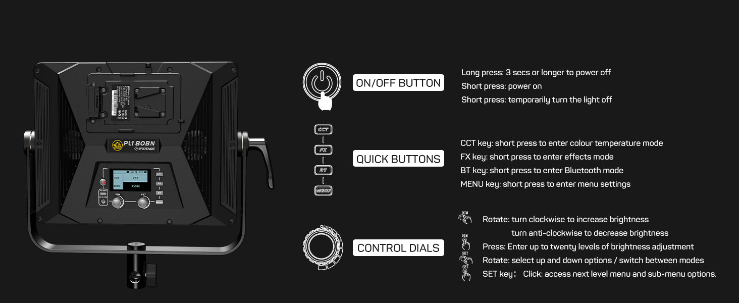 Ifootage Rgbw LED Video Light, LED Panel Light with U Bracket, 7200 Lux 1m 2700k 6500k CRI 96 Tlci