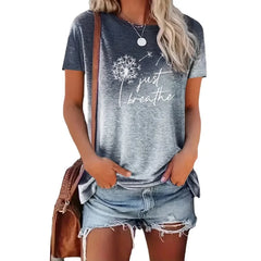 2025 New Spring Summer Women's T Shirt--Dandelion Gradient Printed Top Fashion Clothing Short Sleeve Matching  Clothes