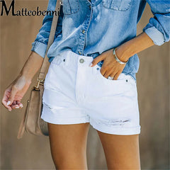 2023 Women's Shorts Summer Casual Fashion Vintage High Waist Elastic Stretch Skinny New Ripped Crimping Women's Denim Shorts