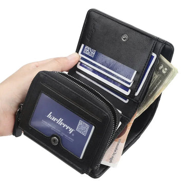 Men Large Capacity Trifold Wallets Luxury Designer PU Leather Zipper Card Holder
