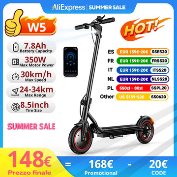 W5 Electric Scooter 8.5 Inch Inflatable Tire 350w 36V7.8Ah Max Speed 30km h