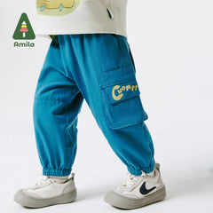 Amila Baby Pant Spring New Boys Children's Fashionable Casual Solid Color Versatile Cargo Pants