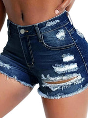 Women's High-Waist Straight-Leg Distressed Denim Shorts with Roll-Up Hem