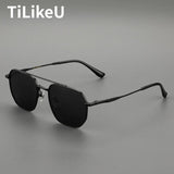Double Beam Pure Titanium Polarized Men's Outdoor Driving Fishing Sunglasses UV400 Personalized Retro Pilot Travel Sun Glasses