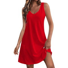 2024 Women Summer Casual Swing T-Shirt Dresses Beach Cover Up With Pockets Solid Color Loose T-shirt Dress Oversize Beach Party