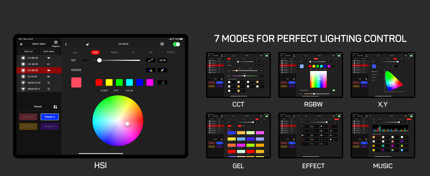 Ifootage Rgbw LED Video Light, LED Panel Light with U Bracket, 7200 Lux 1m 2700k 6500k CRI 96 Tlci